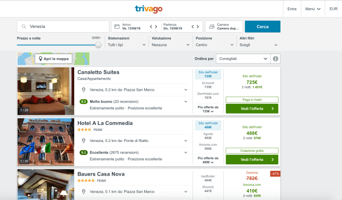 Trivago hotels hidden fees comparison